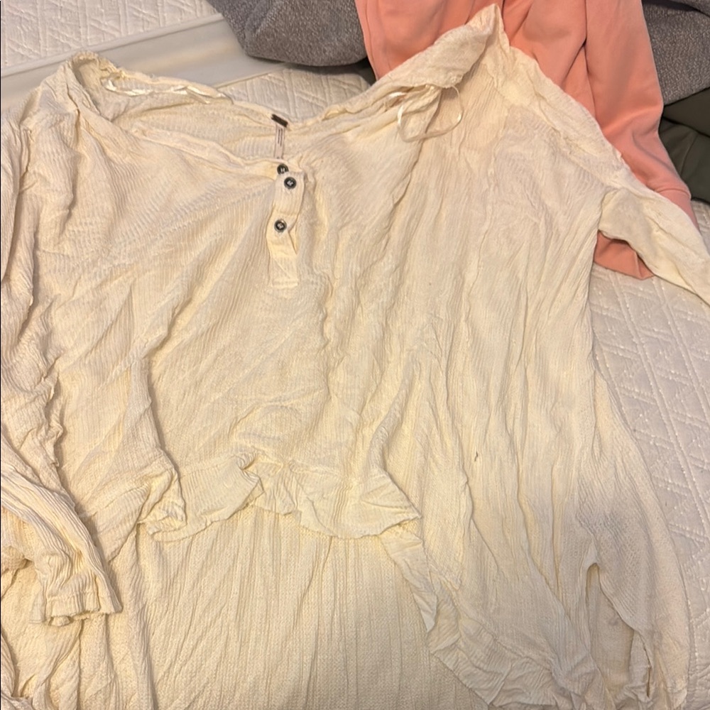 Free People Cream Button Down Shirt